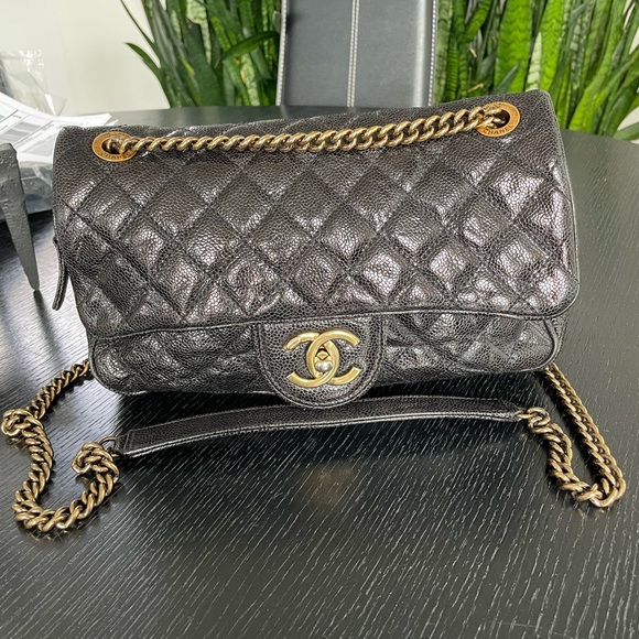 CHANEL Handbags - Chanel Shiva Easy Flap Bag, Caviar Leather With Gold Hardware, Black